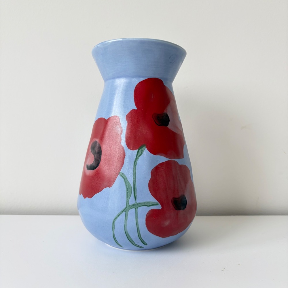 Anthropologie Benni Kury A Sunday Painter Ceramic Vase Poppy Floral 8.5in